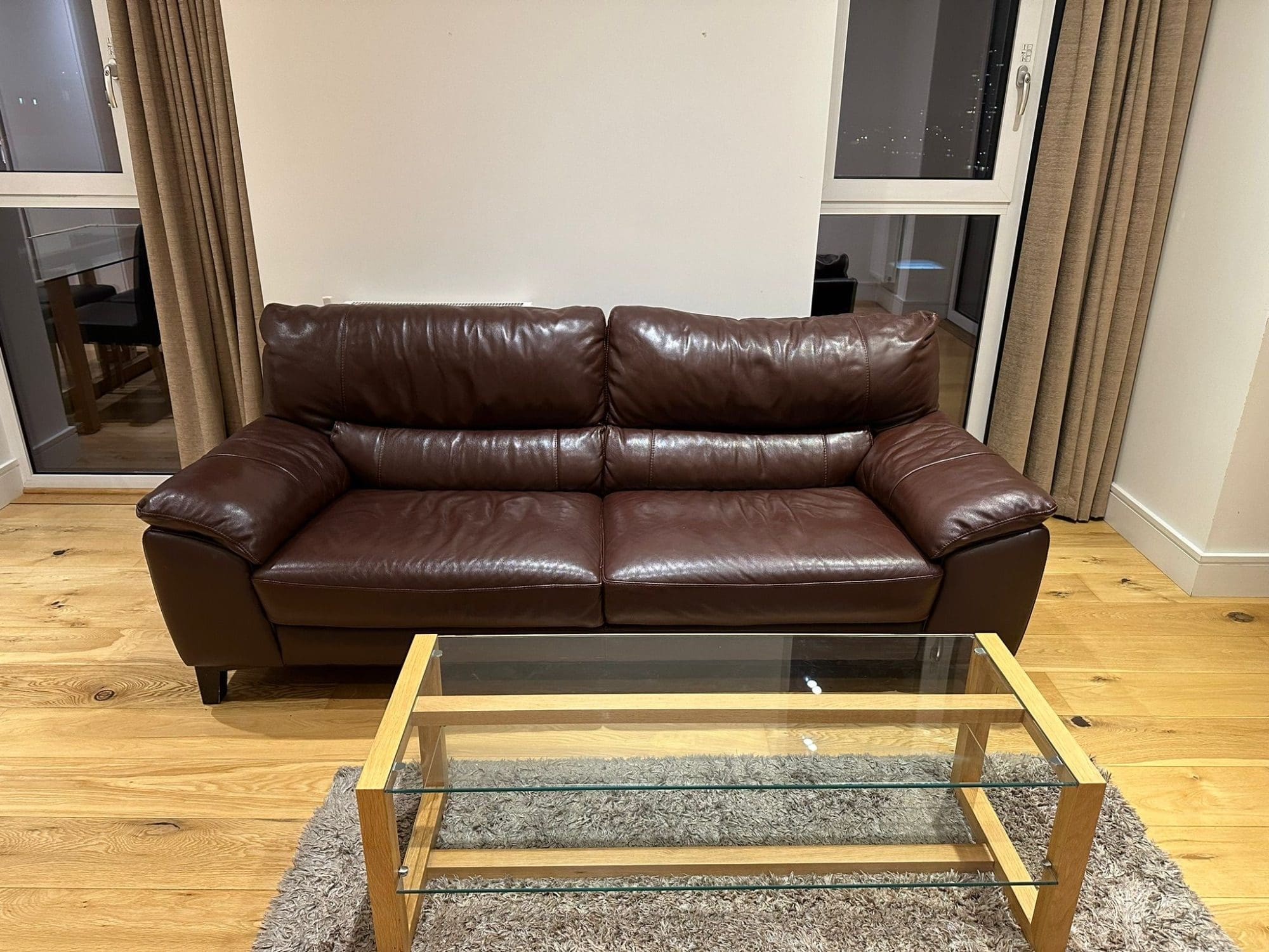 DFS Brown 3 Seater Leather Sofa