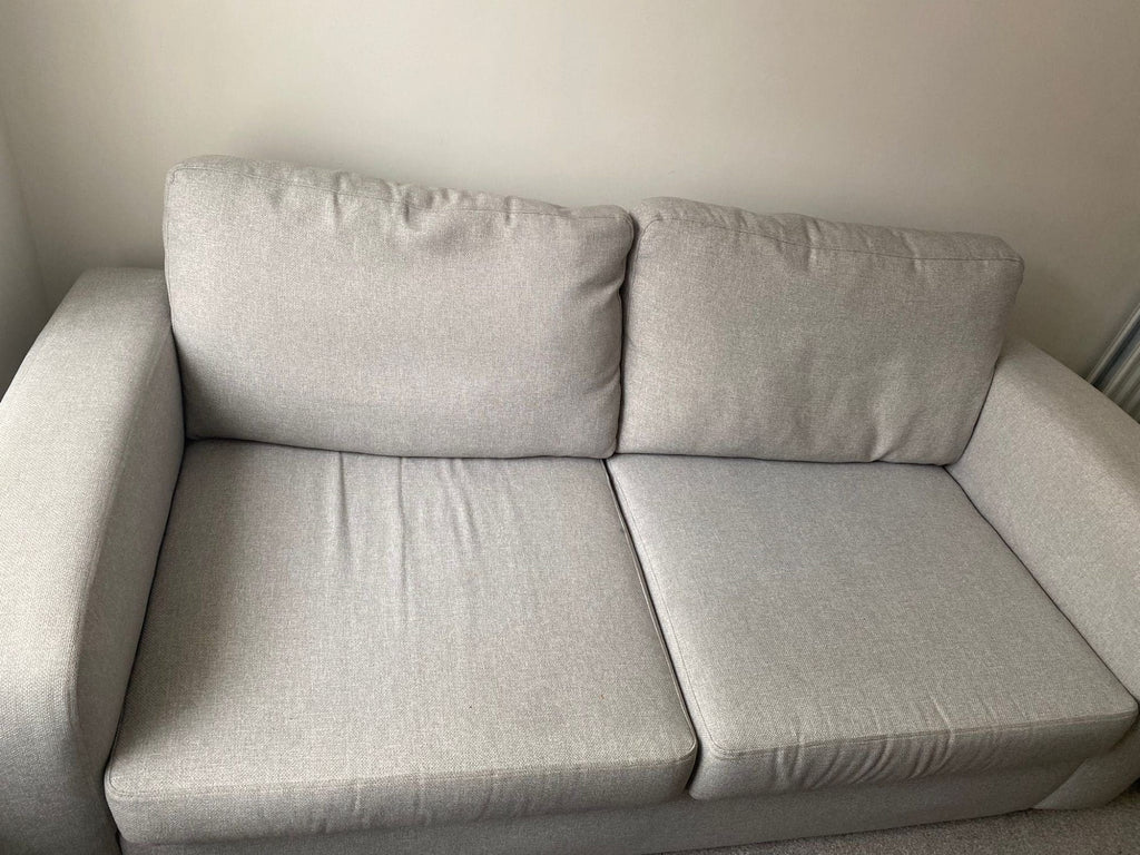 DFS Grey Two 3 Seater Sofas and Footstool