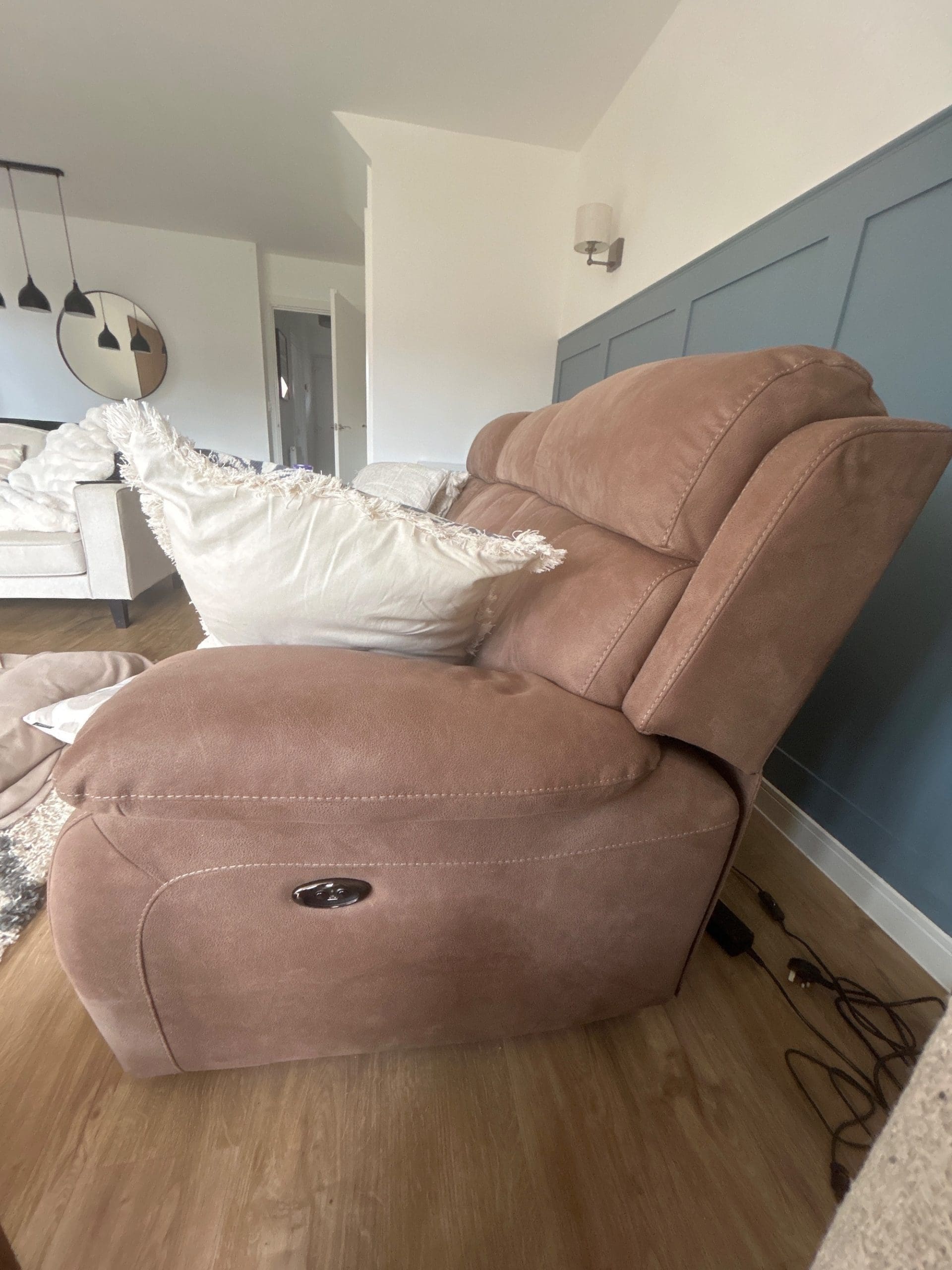 Furniture Village Tan 3 Seater Electric Recliner Sofa