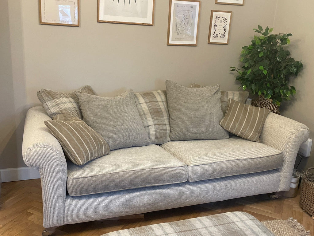 DFS Grey Two 4 Seater Sofas and Footstool