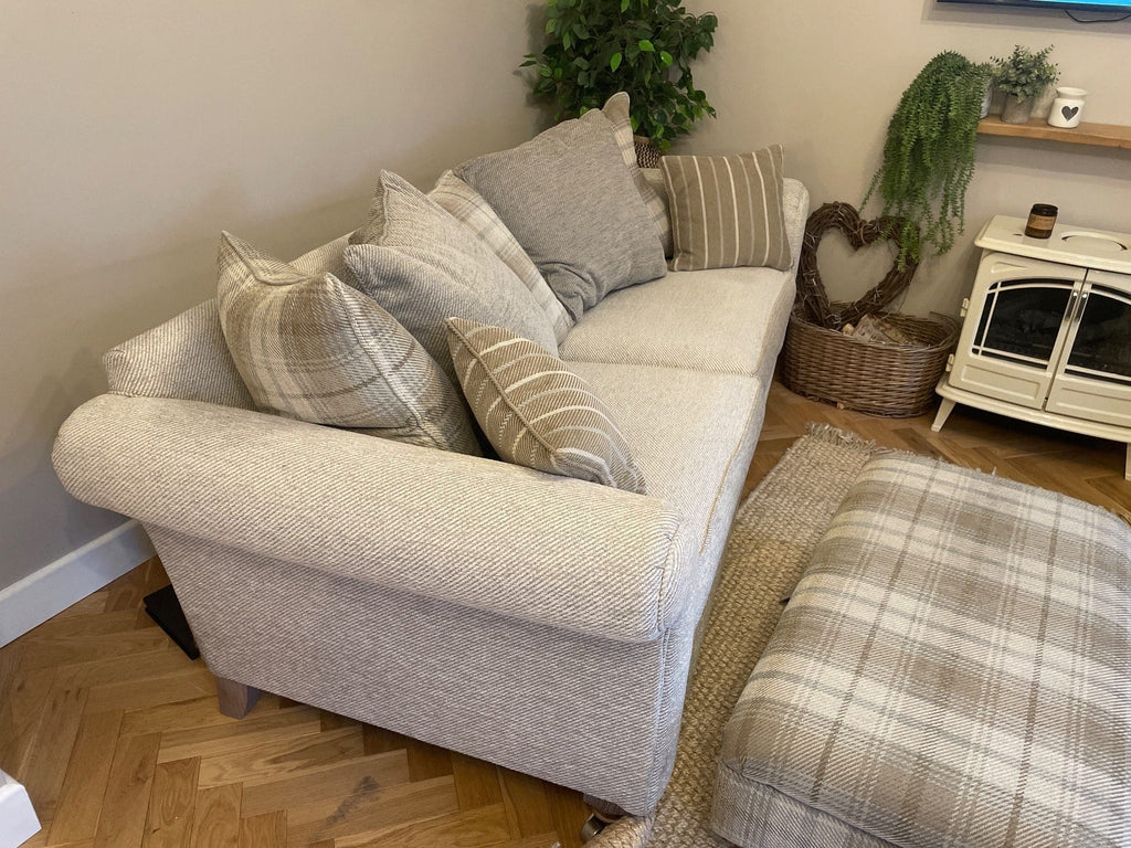 DFS Grey Two 4 Seater Sofas and Footstool