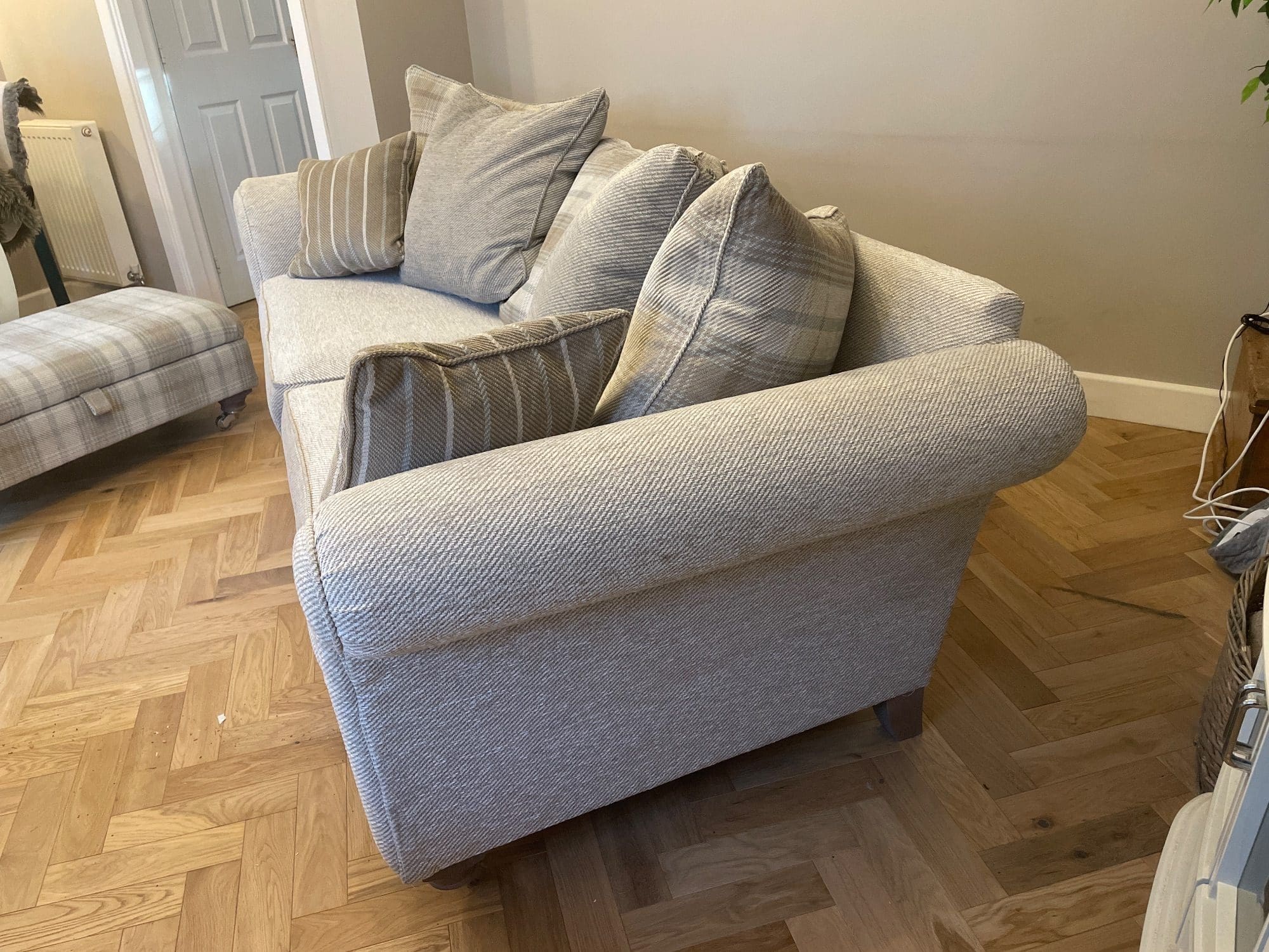 DFS Grey Two 4 Seater Sofas and Footstool