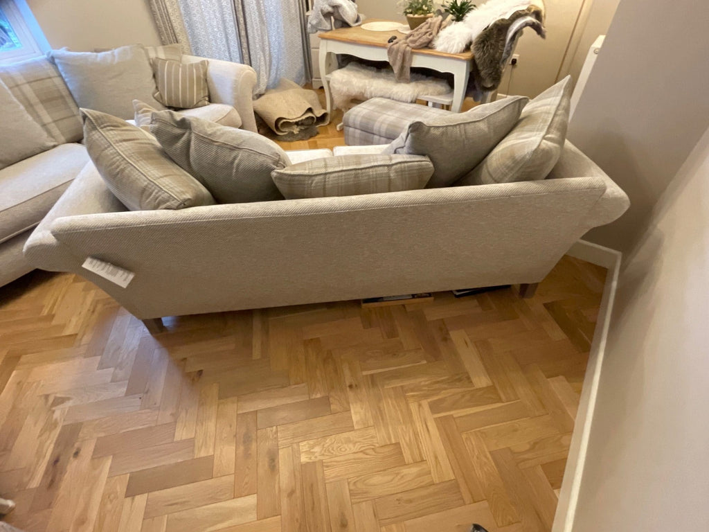 DFS Grey Two 4 Seater Sofas and Footstool
