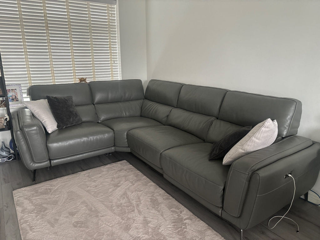 DFS Grey Leather Corner Sofa with USB Ports