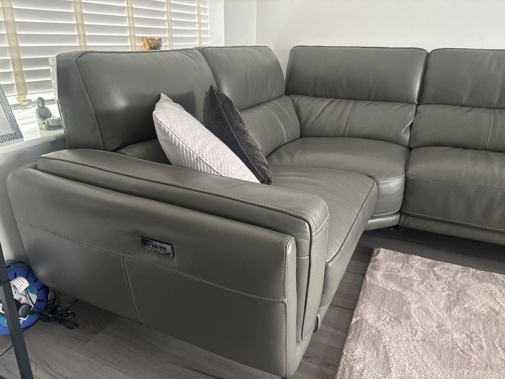 DFS Grey Leather Corner Sofa with USB Ports