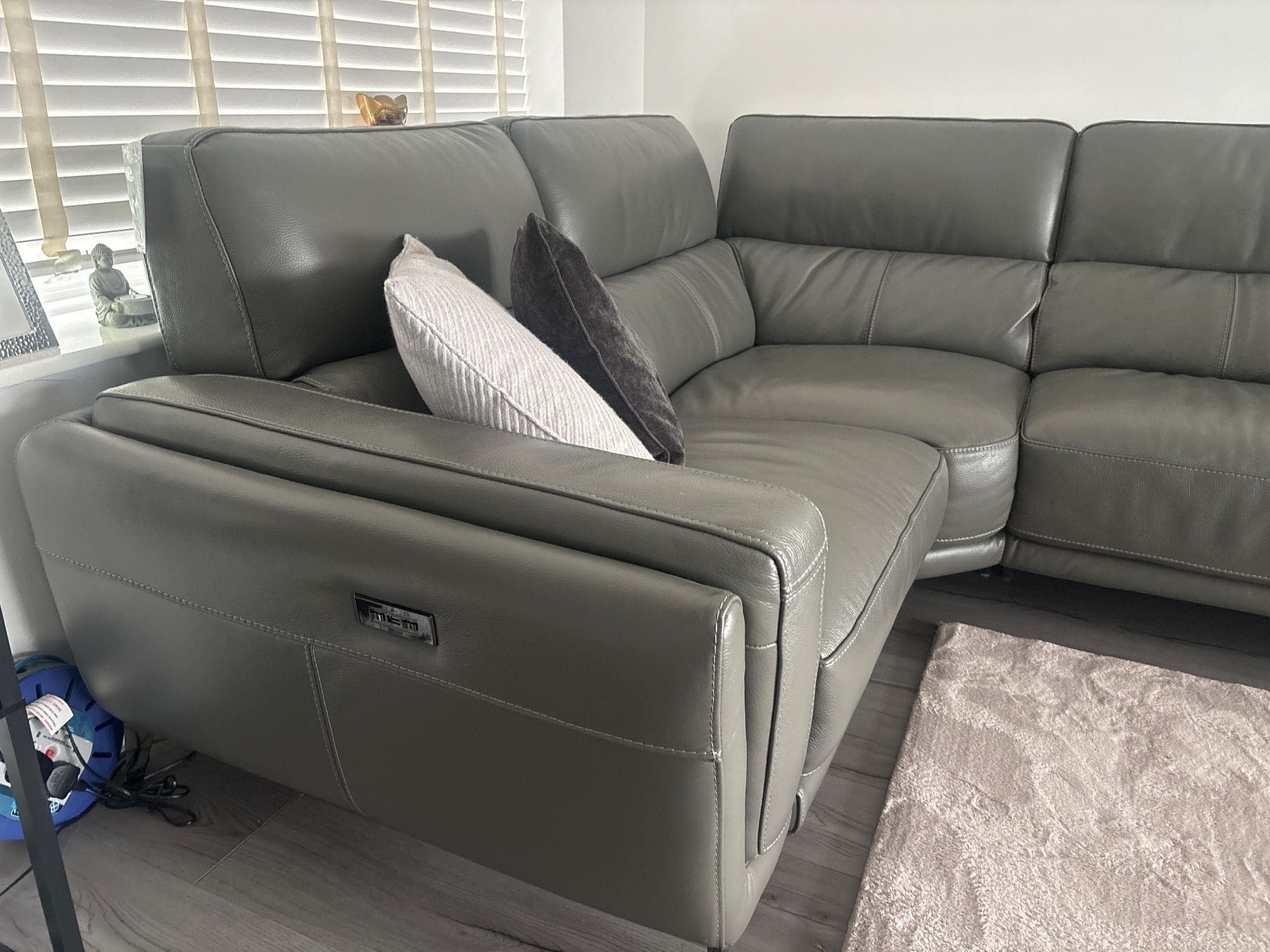DFS Grey Leather Corner Sofa with USB Ports