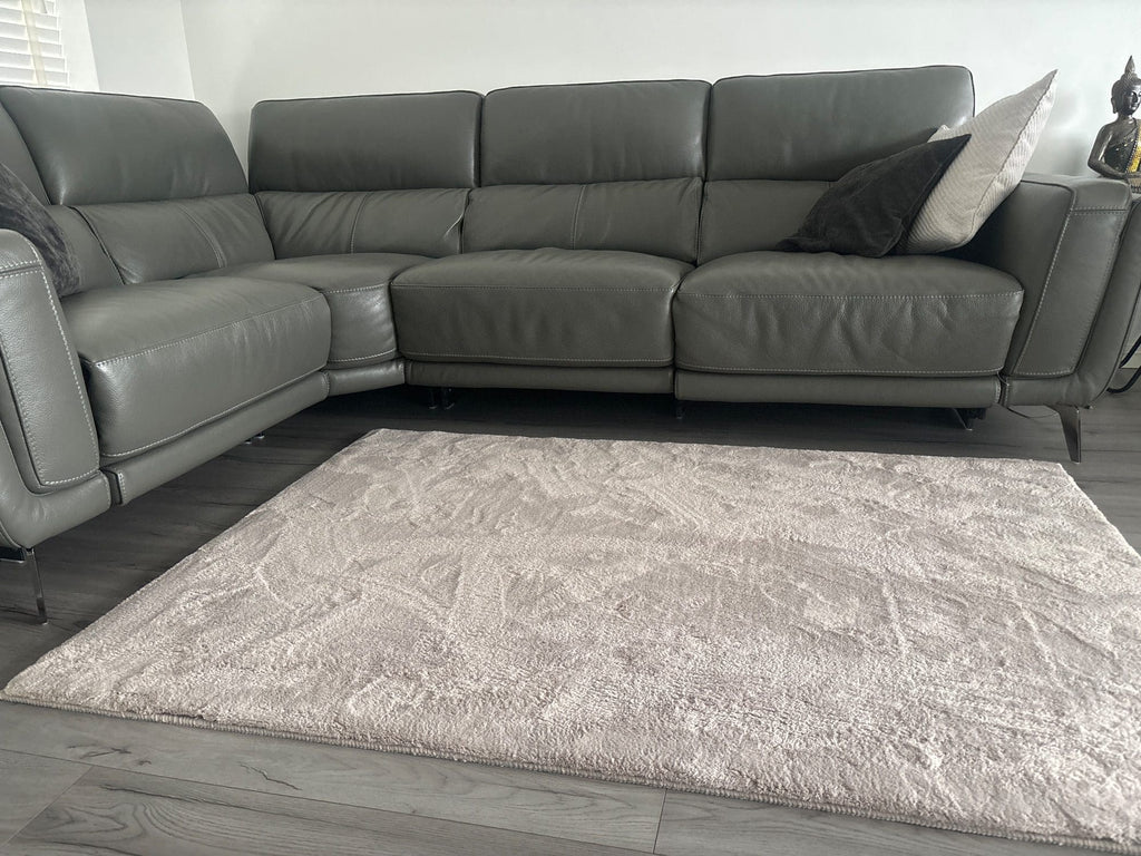DFS Grey Leather Corner Sofa with USB Ports