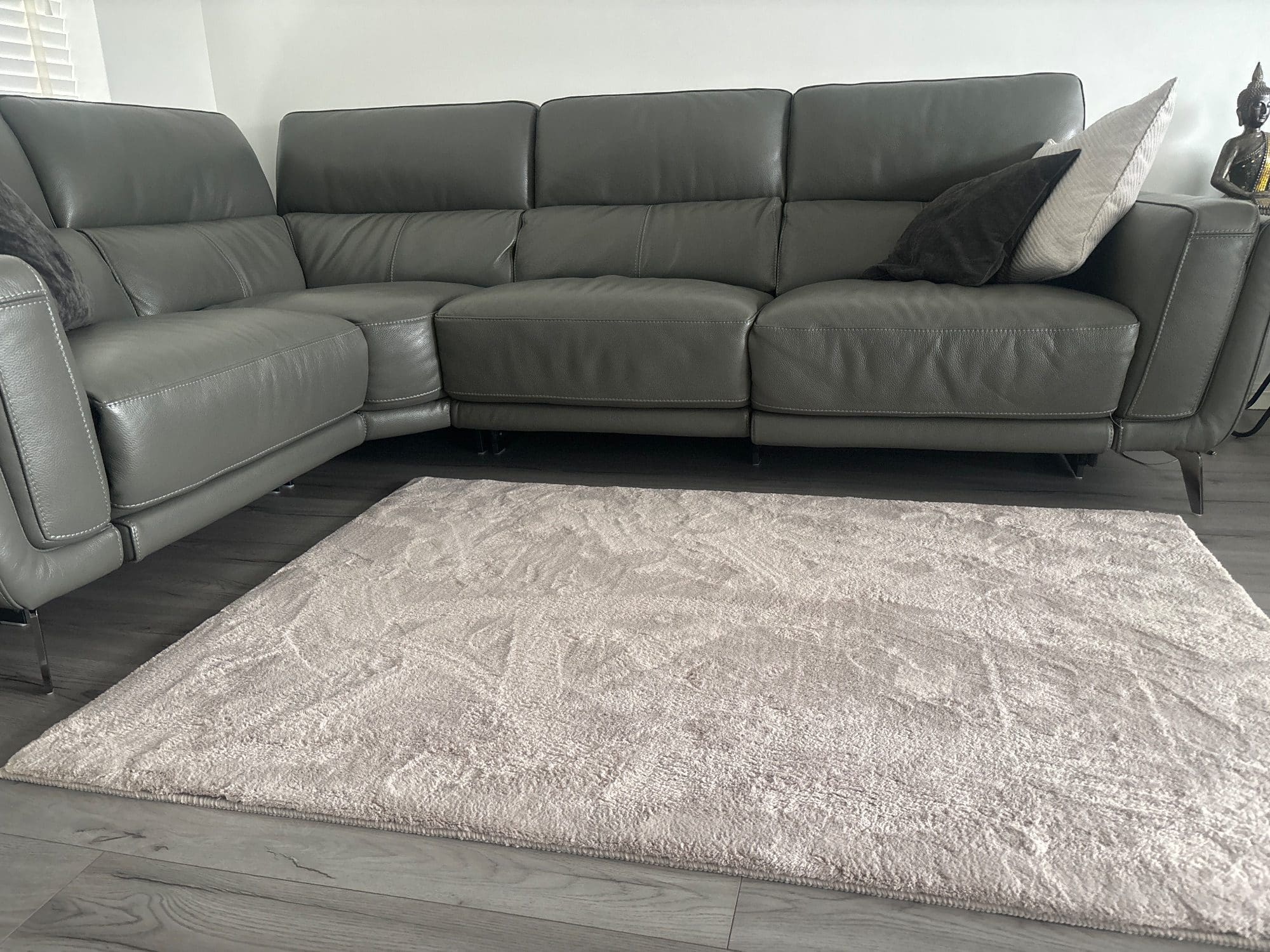 DFS Grey Leather Corner Sofa with USB Ports