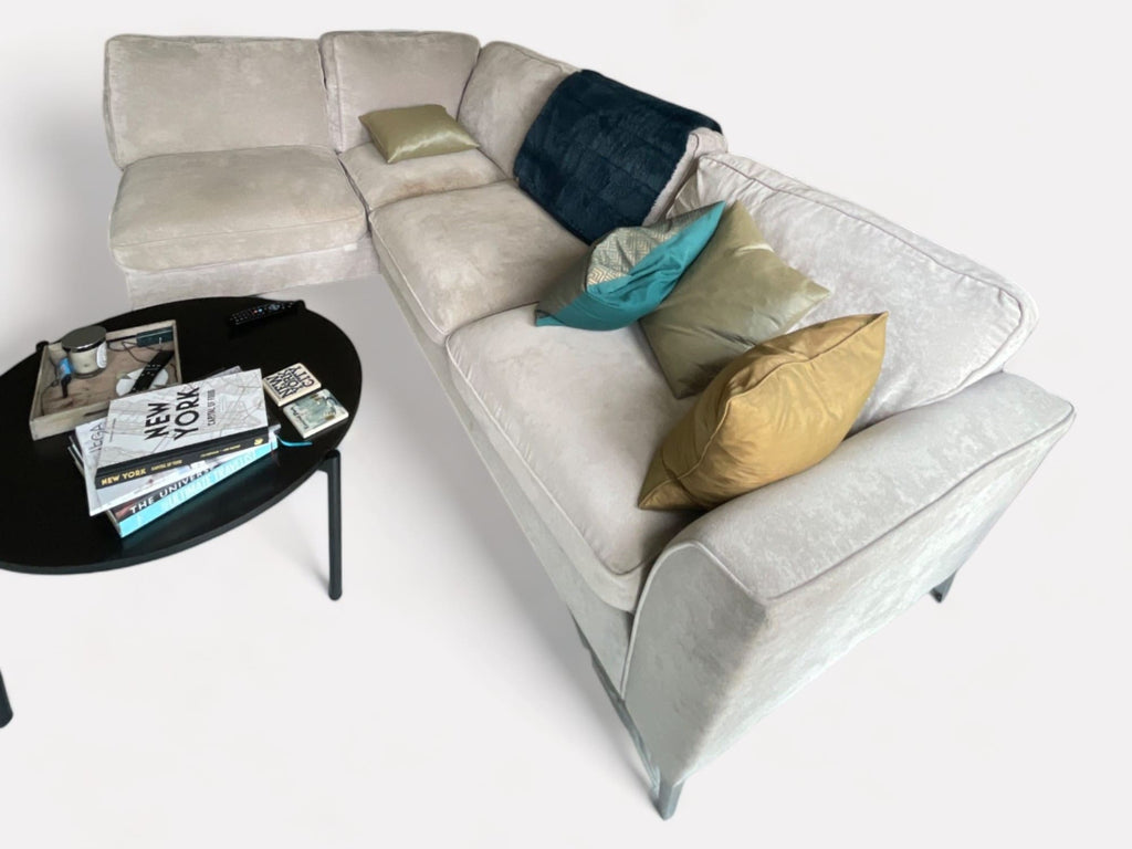 Furniture Village Beige Corner Sofa with Footstool