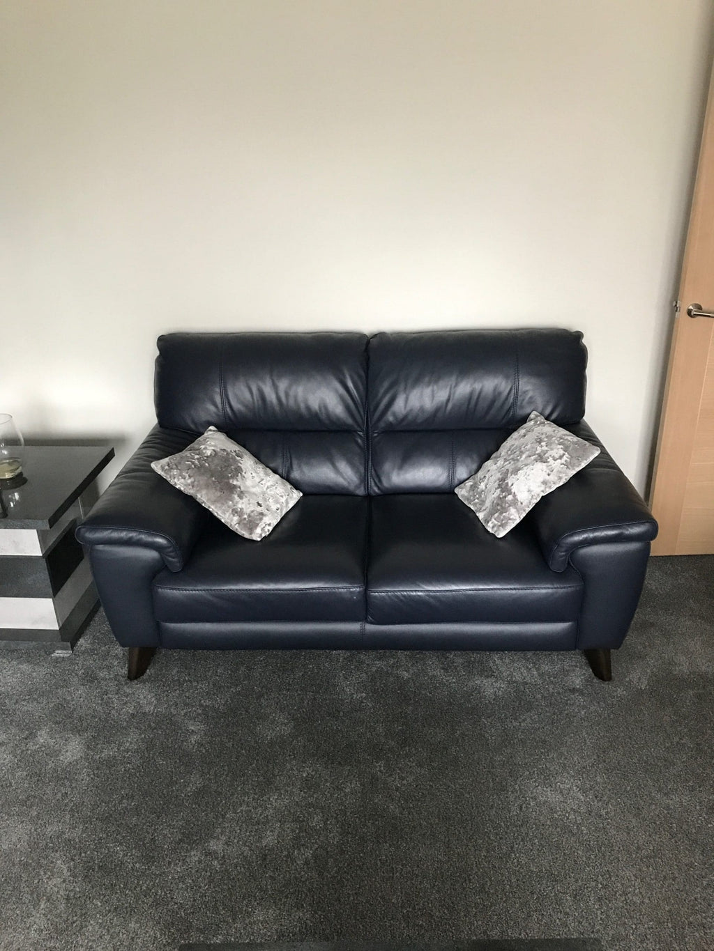 DFS Black Leather 3 and 2 Seater plus Single Chair